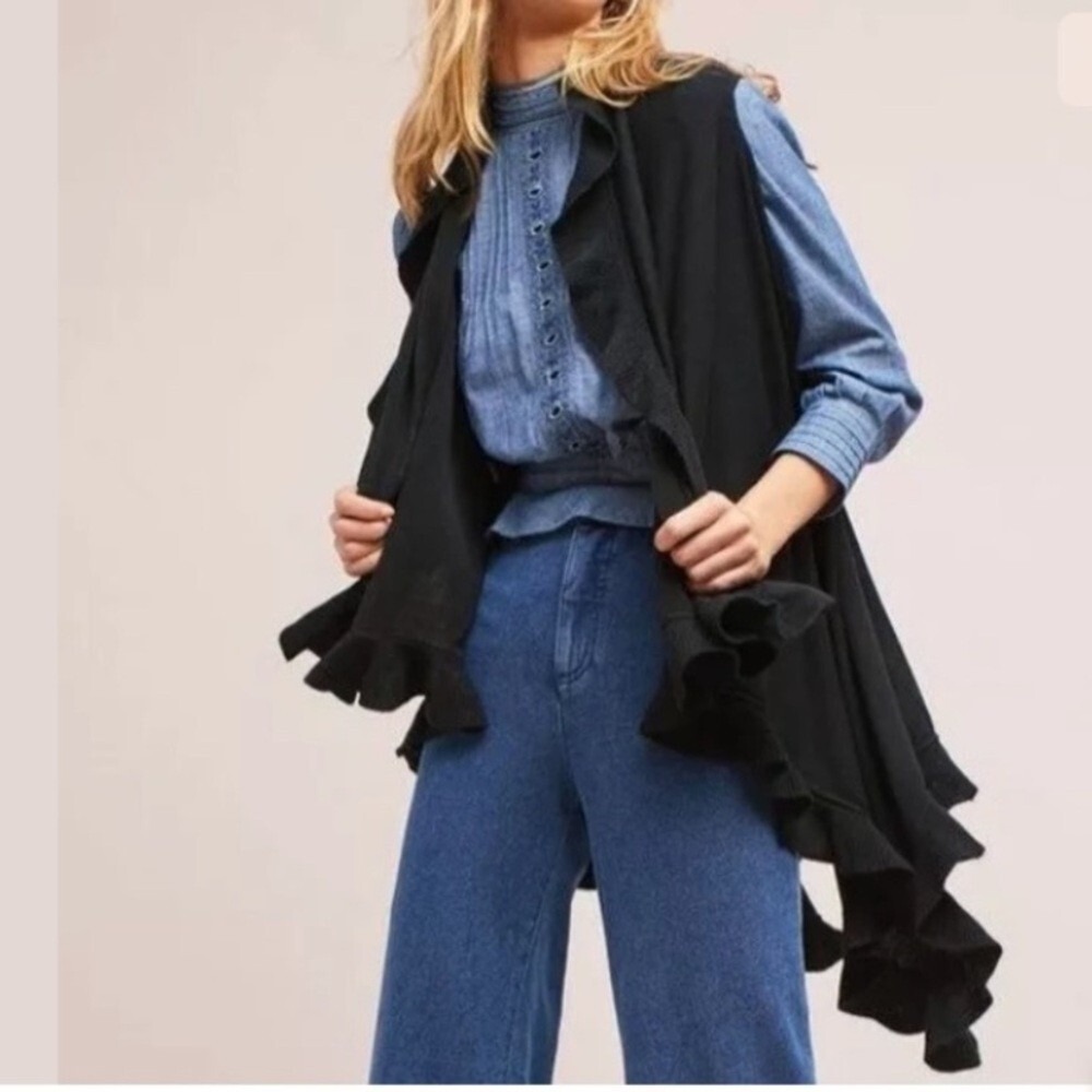 Anthropologie Do Everything in Love‎ Draped Cardigan One Size Black Ruffle NWT